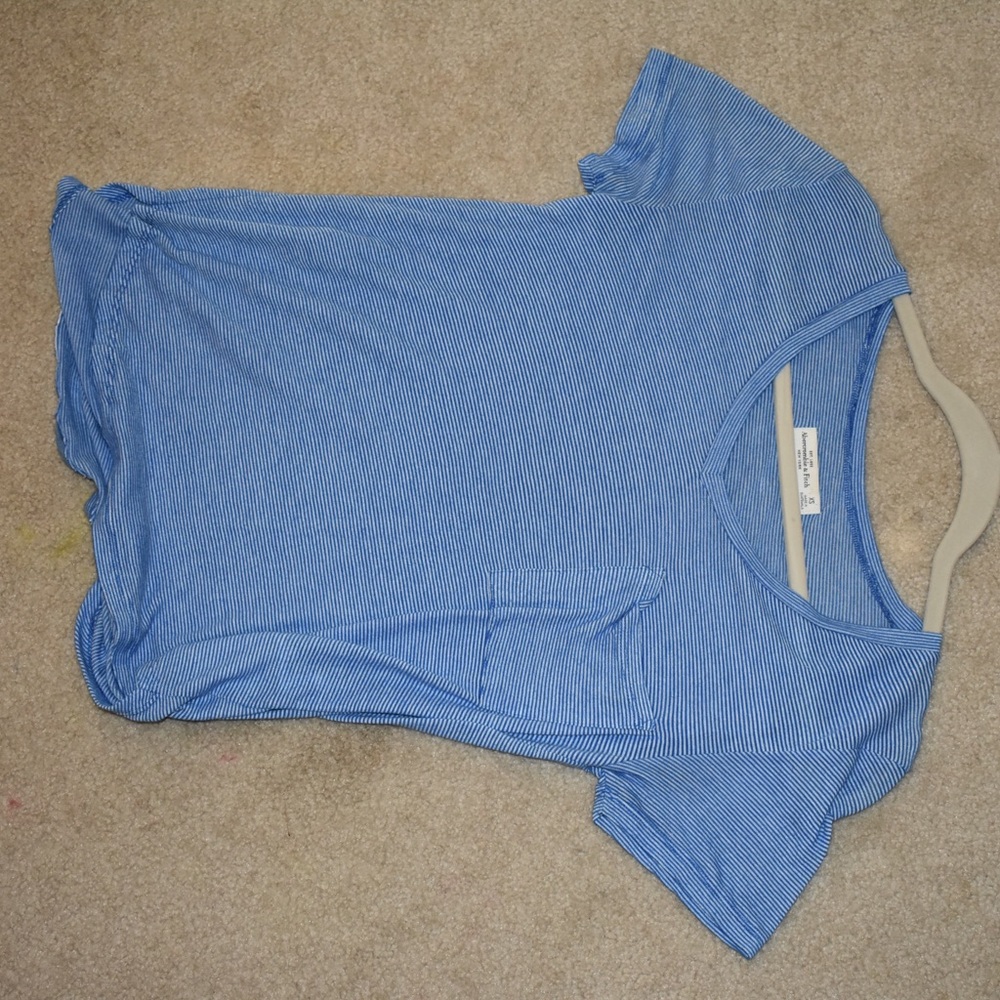 blue and white striped lightweight v-neck